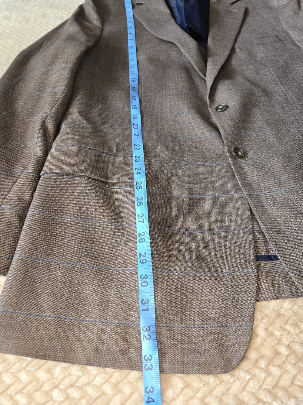 Jos. A. Bank 1905 Brown Blue Windowpane Wool Sport Coat Blazer 48L Tailored Fit